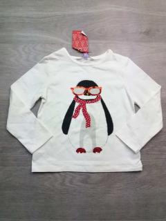 tričko dl.rukáv bílé s tučňákem JOHN LEWIS vel 104  (tričko JOHN LEWIS)