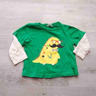 tričko dl.rukáv zelenobílé s dinosaurem vel 74