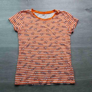 tričko kr.rukáv oranžovobílé pruhované s korunkami vel 134