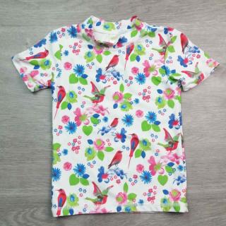 tričko kr.rukáv UV bílé s květy a ptáčky  vel 110/116