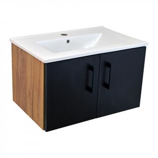 Koupelnová skříňka s keramickým umyvadlem Junami II GOB 60 - zlatý dub/černá (Junami II GOB 60)
