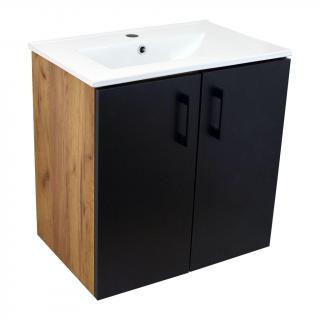 Koupelnová skříňka s keramickým umyvadlem Melba GOB 60 - zlatý dub/černá (Melba-60GOB)