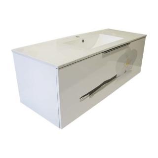 Koupelnová skříňka závěsná, zásuvková s keramickým dvojumyvadlem Domino 120p  (Domino 120p)