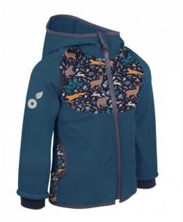 UNUO dětská softshellová bunda s fleecem, kobaltová noční zvířátka Velikost oblečení: 104-110