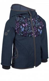 UNUO dětská softshellová bunda s fleecem, Žíhaná tm.modrá, lístečky Velikost oblečení: 104-110