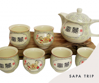 Keramický čajový set vintage s čínskými znaky