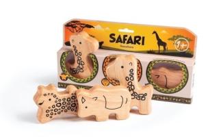 Dětská dřevěná perkusní sada safari řehtacích zvířátek, testovnáno pro děti od 1 roku