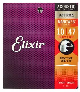 Elixir 11002 Acoustic NANOWEB 80/20 Bronze Extra Light 010 - 047