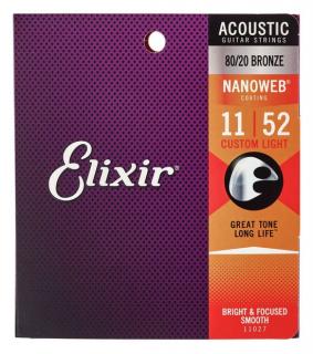 Elixir 11027 Acoustic NANOWEB 80/20 Bronze Custom Light 011 - 052