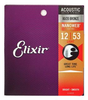Elixir 11052 Acoustic NANOWEB 80/20 Bronze Light 012 - 053