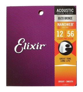 Elixir 11077 Acoustic NANOWEB 80/20 Bronze Light/Medium 012 - 056