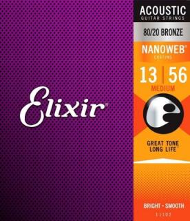 Elixir 11102 Acoustic NANOWEB 80/20 Bronze Medium 013 - 056