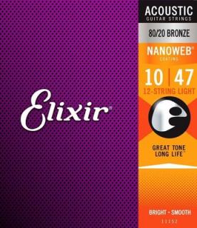 Elixir 11152 Acoustic NANOWEB 80/20 Bronze 12-string Extra Light 010 - 047