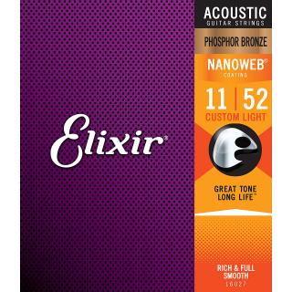 Elixir 16027 Acoustic NANOWEB Phosphor Bronze Custom Light 011 - 052