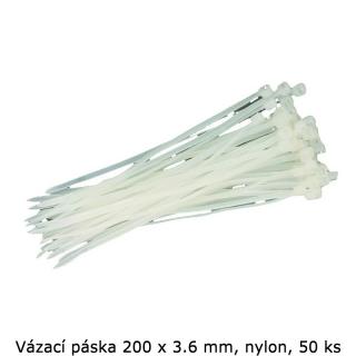 Stahovací páska 50 ks TOMPET (bílá, černá) - Bílá / 200 / 3,6