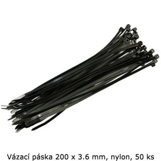Stahovací páska 50 ks TOMPET (bílá, černá) - Černá / 200 / 3,6
