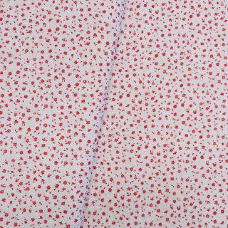 Plátno - Kytičky s puntíčky,š. 160 - Bílo-červená