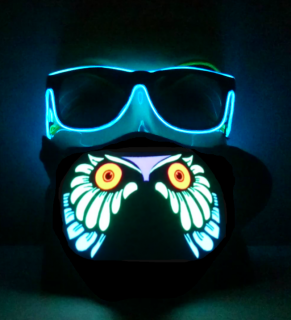 RAVE set kukla Tomorrowland Owl + Svítící brýle Wayfarer modré