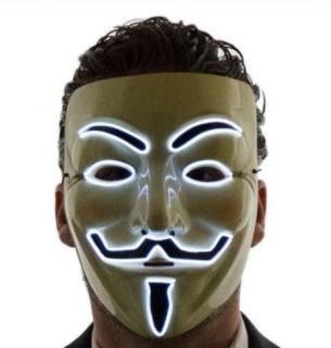 Svítící maska Anonymous Vendeta | Bílá