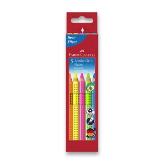 FABER-CASTELL Jumbo Grip Colour Pencils - extra silné ergonomické pastelky (5 ks - metalické/neonové) Barva: neonové barvy