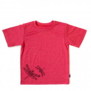 Lehké tričko merino/hedvábí GlucksKind - červené s vážkou Velikost: 122/128