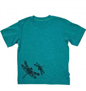Lehké tričko merino/hedvábí GlucksKind - smaragdové s vážkou Velikost: 122/128