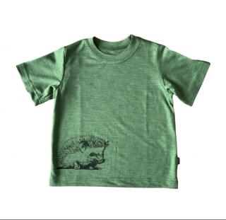 Lehké tričko merino/hedvábí GlucksKind - zelené s ježkem Velikost: 86/92
