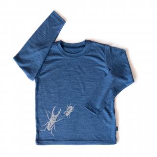 Tričko s dlouhým rukávem merino/hedvábí GlucksKind - modré s roháčem Velikost: 122/128