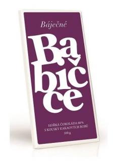 Báječné babičce - Hořká čokoláda 68% s kakaovými boby 100g - DMT 18.05.2023 (Hořká čokoláda s kakaovými boby. Bez palmového tuku.)