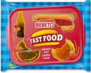 Bebeto Fast food 81g (Ovocné želé ve tvaru pizzy, burgeru, hotdogu a coly - balené v krabičce)