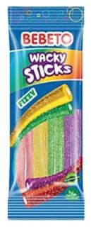 Bebeto Wacky Sticks Fizzy 75g - tutti frutti - DMT 29.10.2023 (želé pásky obalené v cukru)