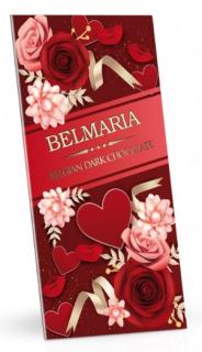 BELMABELMARIA Červená srdíčka - Belgická hořká čokoláda 72% 180g (Lahodná hořká belgická čokoláda s lískovými ořechy. Vyrobena z nejjakostnějších surovin, bez palmového tuku.)