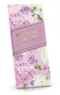 BELMARIA Belgická hořká čokoláda 72% - Hortenzie a fialky (růžová) 100g (Lahodná hořká belgická čokoláda. Vyrobena z nejjakostnějších surovin, bez palmového tuku.)