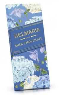 BELMARIA Belgická mléčná čokoláda - Hortenzie a fialky (modrá) 100 g - DMT 22.08.2023 (Lahodná mléčná belgická čokoláda. Vyrobena z nejjakostnějších surovin, bez palmového tuku.)