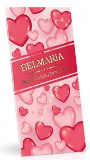 BELMARIA Růžová srdíčka - Belgická mléčná čokoláda 180g (Lahodná mléčná belgická čokoláda. Vyrobena z nejjakostnějších surovin, bez palmového tuku.)