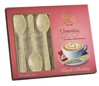 BOLCI Elit Chocolate Spoons StrawberryVanilla 54g - DMT 14.08.2023 (Čokoládové Lžičky z bílé čokolády s kousky jahod)