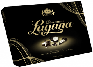 Carla Laguna Premium 250g - DMT 24.11.2023 (Extra hořké čokoládové bonbony s lískooříškovou náplní (55 %) z hořké čokolády (30 %) a bílé čokolády (15 %))