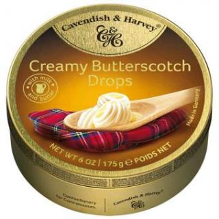 Cavendish  Harvey Butterscotch Drops 175 g (Kovová plechovka s máslovými tvrdými karamely)