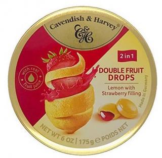 Cavendish  Harvey Double Fruit Drops 200g (Velké tvrdé karamelky s příchutí citronu a jahodové náplně.)