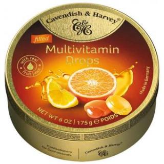 Cavendish  Harvey Multi-Vitamin Candies 175 g (Kovový plech s plněnými tvrdými karamely s příchutí citronu a pomeranče. S 10 vitamíny.)