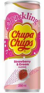 Chupa Chups Sparkling Strawberry  Cream 250 ml (Sycený nealkoholický nápoj s příchutí jahod a smetany)