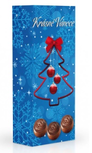 Čokoládové plněné pralinky - Krásné Vánoce (Tmavě modrá) 84g - DMT 30.04.2024 (Bonboniéra obsahuje šest čokoládových plněných pralinek s krémovou náplní v dárkové krabičce.)