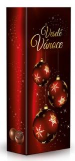 Čokoládové plněné pralinky - Veselé Vánoce (červené baňky) 84g - DMT 28.02.2025 (Bonboniéra obsahuje šest čokoládových plněných pralinek s krémovou náplní v dárkové krabičce.)