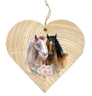 Dekorační dřevěné srdce 12 cm – Koně