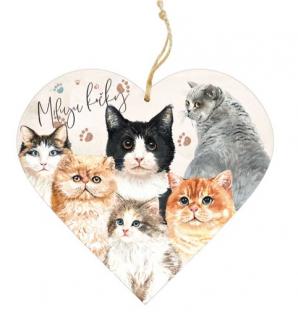 Dekorační dřevěné srdce 12 cm – Miluji kočky
