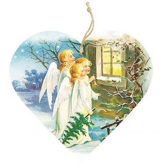 Dekorační dřevěné srdce 13 cm – tři andělé