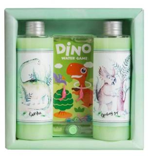 DINO – sprchový gel 250 ml, šampon 250 ml a hra (Dětský kosmetický balíček s obrázkem dinosaurů z naší oblíbené kolekce DINO. Dětská ko naší oblíbené kolekce DINO. Dětská kosmetická sada obsahuje dětský sprchový gel s extraktem z mořské řasy a dětský)