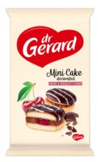 dr.Gerard Mini Cake cherry 165g (Koláč z piškotového těsta s náplní s čokoládovou příchutí (30%), jablečno-višňovou náplní (16%), máčený v kakaové a bílé polevě (2%).)