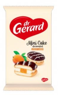 dr.Gerard Mini Cake meruňkové 165g (Koláč z piškotového těsta s náplní se smetanovou příchutí (30%) a jablečno-meruňkovou náplní (16%), máčený v kakaové a bílé polevě (2%).)