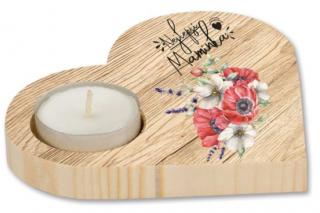 Dřevěný dekorační svícen – maminka (Dřevěný dekorační svícen ve tvaru srdce s potiskem.)